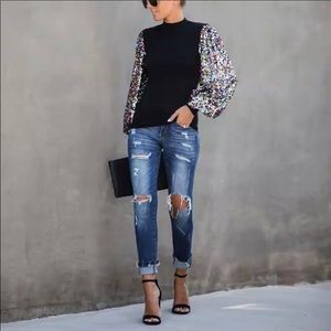 Sequins balloon sleeve top small